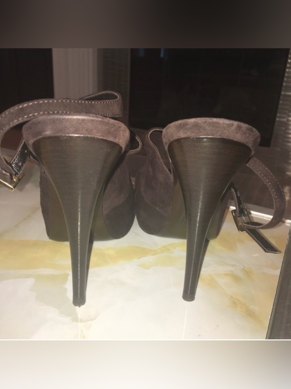 Fendi Chocolate Brown Velvet Peep Toe Slingback Heels Size 37.5 - Picture 10 of 11